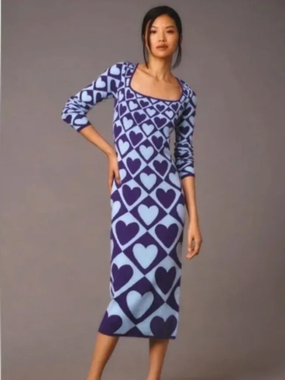 FARM Rio Blue & Purple Heart-Print Midi Dress